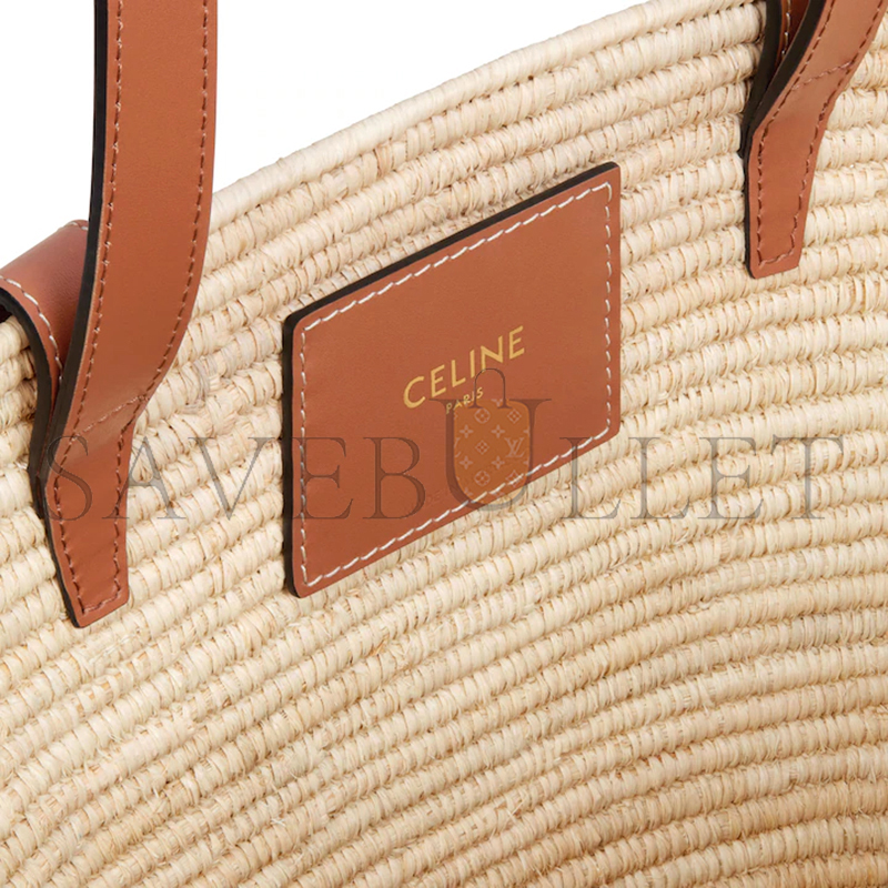 CELINE CLASSIC PANIER SMALL BRAIDED TRIOMPHE IN RAFFIA AND CALFSKIN 117022FWB.04LU (42*21.5*12cm)